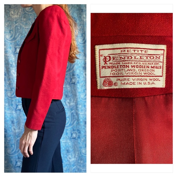Vintage Pendleton blazer red cropped button down wool - Picture 2 of 11